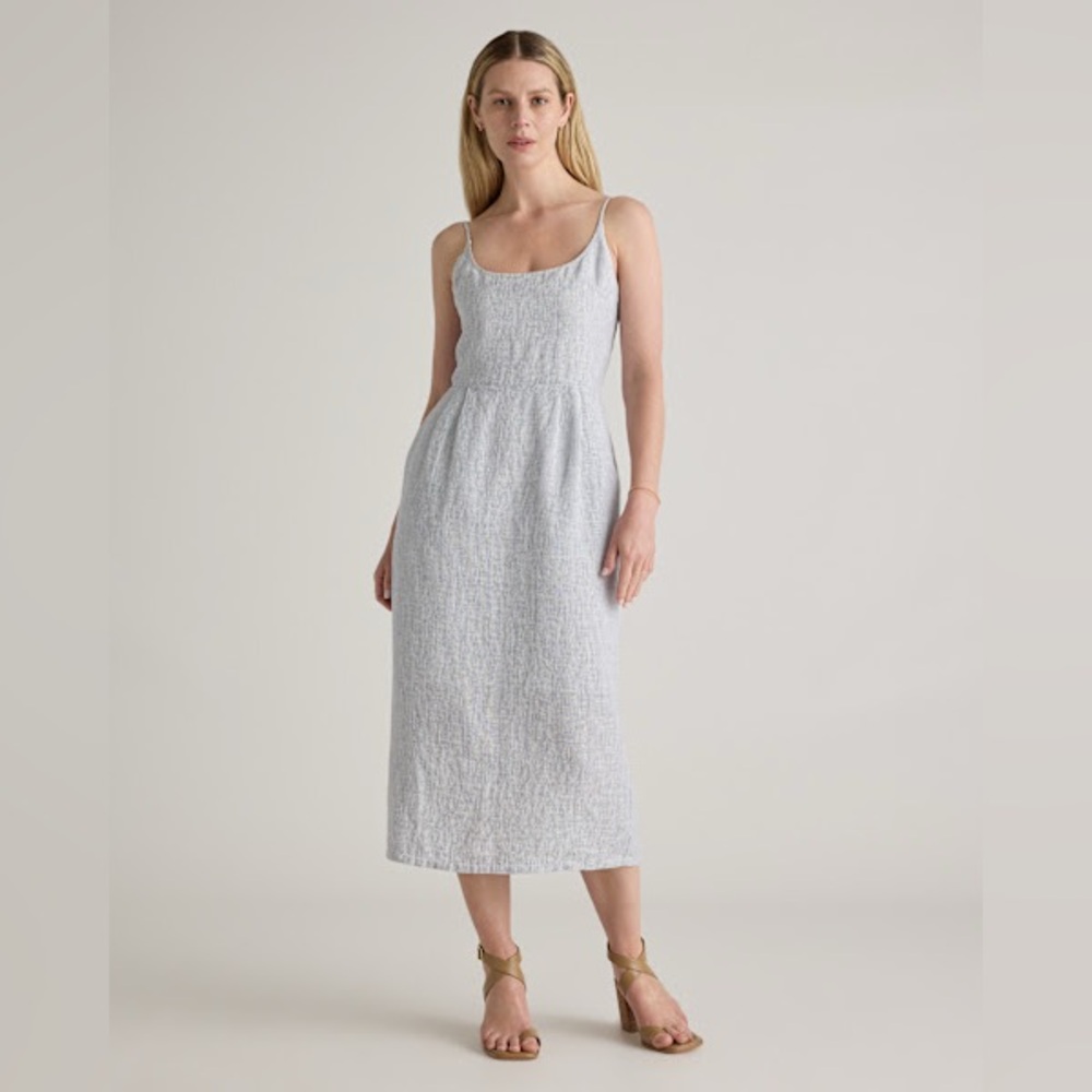 Quince Light Blue Textured Midi Dress
